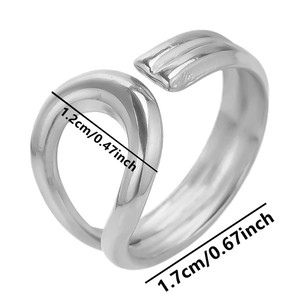 Detail shot of minimal twisted stainless steel ring showing 1.7cm inner diameter size