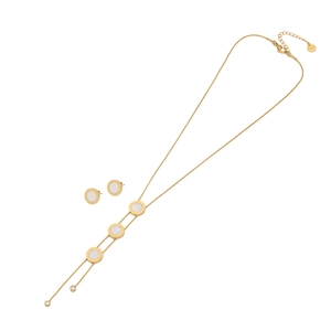 Gold stainless steel jewelry set with shell heart pendant and Roman numerals engraved
