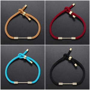 Woven Rope Bracelet With Adjustable Sliding Buckle Brass Gold Plated Horizontal Bar Minimalist Unisex Cord Jewelry
