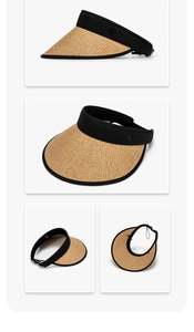 Foldable sun visor with natural straw brim and black 'G' logo embroidery detailing