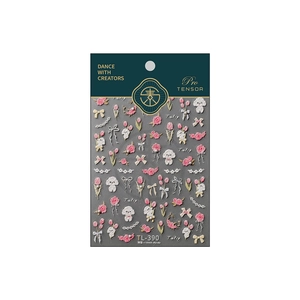 Autocollants 3D à relief pour ongles avec fleurs tulipes roses et chiens sur fond rose-blanc