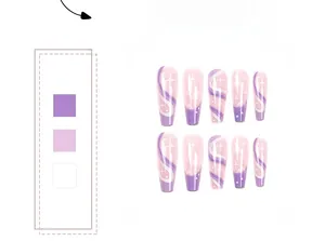 Faux ongles ballerine longs avec dégradé violet tourbillonnant et motifs d'étoiles