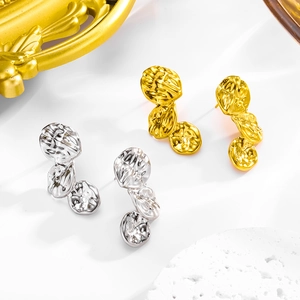 Modern gold and silver irregular lava texture earrings with hammered artistic petal design