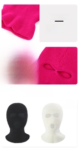 Close-up of double-layered thickened knitted balaclava with durable three-hole overlock stitching