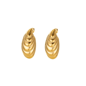 Detailed close-up showing the 14K gold-plated stainless steel texture and shell-like pattern