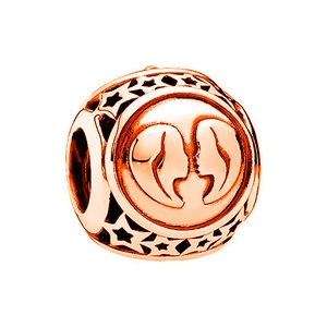 Polished rose gold Gemini zodiac charm bead with hollow stars and human relief