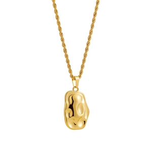 Detailed macro view of 18K gold stainless steel rope chain and molten lava pendant
