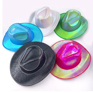 Colorful LED laser cowboy hats set for Halloween party in five holographic shades