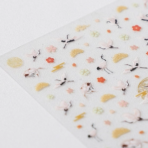 5D embossed nail art stickers with crane and floral patterns in gold and red