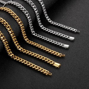 Polished titanium steel Cuban link necklaces in gold and silver with square box clasps
