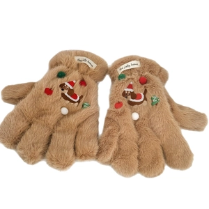 Gants d'hiver en peluche avec broderie teckel et fourrure brune pour la chaleur