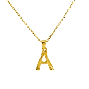 18k gold plated stainless steel necklace featuring a textured bamboo-style letter A pendant