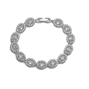 Luxury hip hop bracelet featuring oval cubic zirconia stones in a silver metal setting
