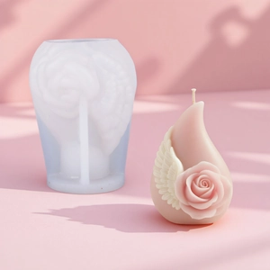 Stampo in silicone per candele fai-da-te a forma di goccia con ali di rosa e fiori
