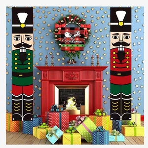Christmas Nutcracker Soldier Porch Banners Oxford Cloth Hanging Vertical Decorative Signs For Front Door Outdoor Home Party