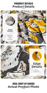Detail of floral printed scarf showing active dyeing process and machine-rolled edges