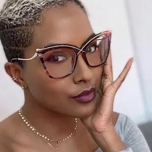 Cat Eye Anti Blue Light Glasses Metal PC Frame Oversized Retro Fashion Clear Lens Eyewear For Women