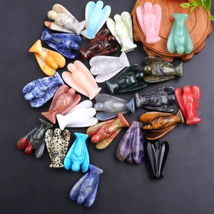 Natural crystal angel carved gemstone pocket stones healing decor assorted color set detail