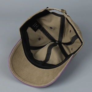 Internal view of washed cotton heart baseball cap with adjustable metal buckle