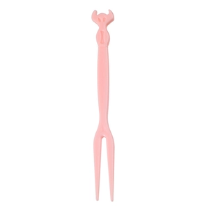 Pink devil-shaped disposable plastic fruit picks with two-prong design for desserts