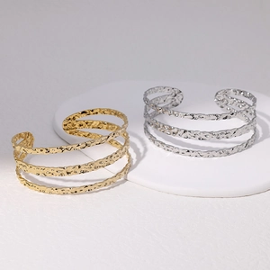 Bracciali a triplo strato in acciaio inossidabile con trama irregolare in oro e argento