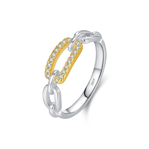 Bague maillon en argent S925 avec fermoir doré et cristaux micro-pavés brillants