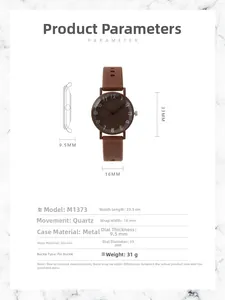 Detailed technical specifications and sizing chart for this fashion quartz watch
