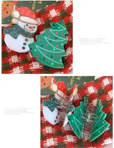 Detail of Santa and Snowman hair clips showing acrylic finish and secure spring mechanism
