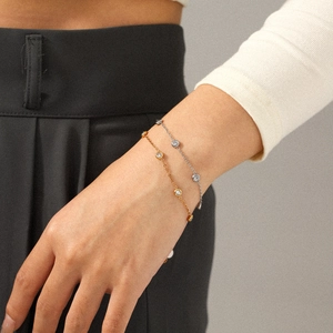 French style stainless steel bracelet with cubic zirconia in gold and silver finish