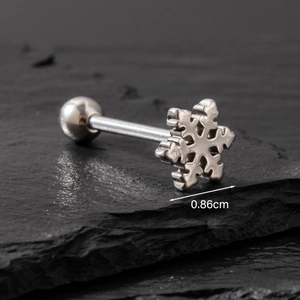 Polished stainless steel snowflake tongue ring with 0.86cm width and round ball end