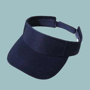 Detailed close-up of the dark blue breathable cotton sun visor hat with wide brim