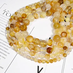 Natural yellow hematoid quartz crystal round beads in multiple sizes for jewelry making