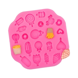 Pink silicone mold for cartoon lollipop, ice cream and french fries candy cake decoration