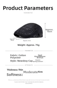 Macro detail of black washed denim beret featuring an adjustable metal side buckle