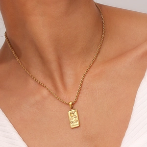 Vintage 18K gold plated stainless steel necklace featuring a Moon Tarot card pendant