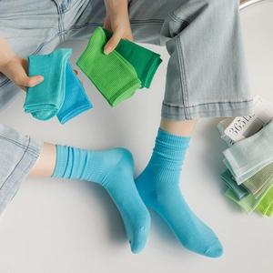 Colorful rib knit mid-calf cotton socks in vibrant candy colors for women and girls
