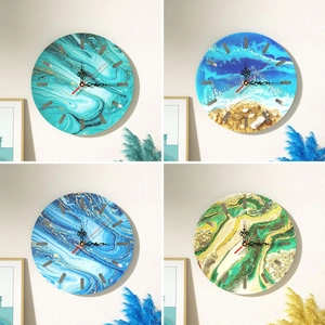 Relojes de pared de resina con números romanos y diseños de mármol y olas de océano