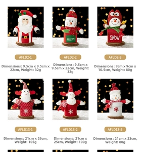 Detailed grid of Christmas gift bags featuring plush Santa, Snowman, and Reindeer designs