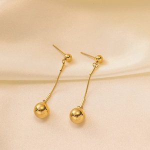 Minimalist 18k gold plated stainless steel drop earrings with polished sphere design
