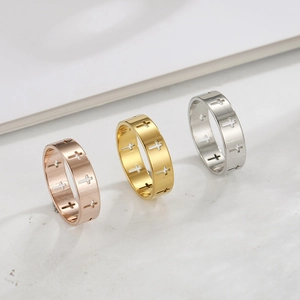 Stainless Steel Ring Hollow Cross Religious Faith Polished Band Jewelry For Men Women Minimalist Casual