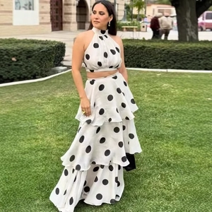 Top Court Dos Nu Et Jupe Longue À Étages Femmes Polka Dot Mousseline Polyester Décontracté Été