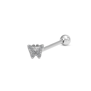 Piercing de langue argenté avec motif papillon serti de cristaux brillants polis