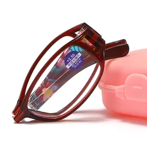 Occhiali da lettura pieghevoli anti-luce blu da donna con custodia rosa portatile