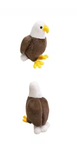 Front and back views of a realistic bald eagle plush toy with soft brown and white faux fur