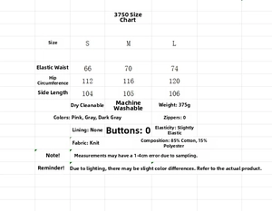 Detailed size chart and fabric specifications for hooded sweatshirt and pants set