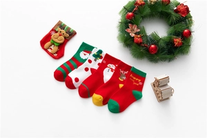 Set of 5 pairs of kids' Christmas cotton socks with reindeer and Santa Claus patterns