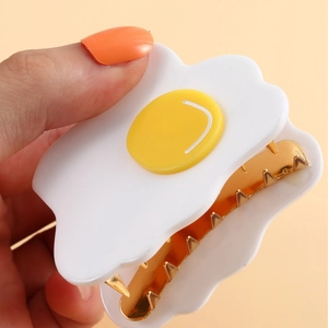 French design acetate fried egg hair claw clip for women with creative cartoon egg pattern