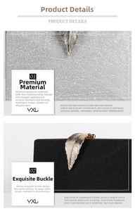 Detail of leaf-shaped gold clasp and textured PU leather on elegant evening clutch