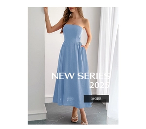 Detail showing high-waist design and practical side pockets on a light blue strapless dress