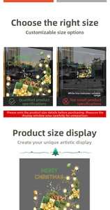 Macro detail of Christmas window stickers with gift box patterns and golden ornaments